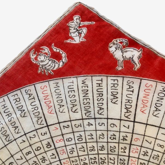 Vintage 1953 Astrology Calendar Zodiac Signs Scarf Handkerchief 11" Square - Picture 3 of 11